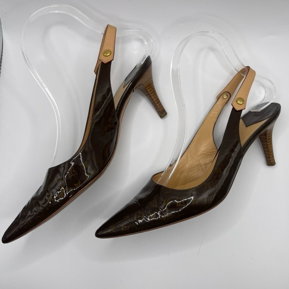 Louis Vuitton | Brown Patent Leather Pointed
Toe Slingback Sandals Heals | EU36 - Picture 4 of 15